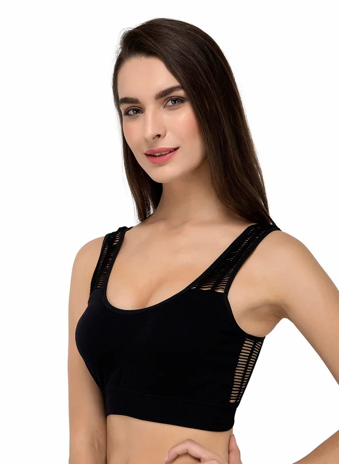 ليس اند مي  Laceandme Black Solid Non-Wired Lightly Padded Sports Bra 4372